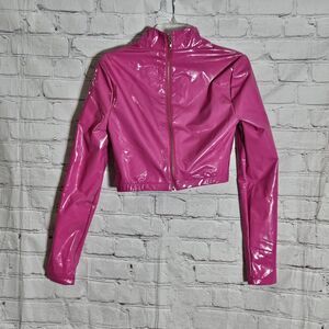 Forever 21 Womens Size S Crop Top Hot Pink Insulated Windbreaker Barbie Full Zip